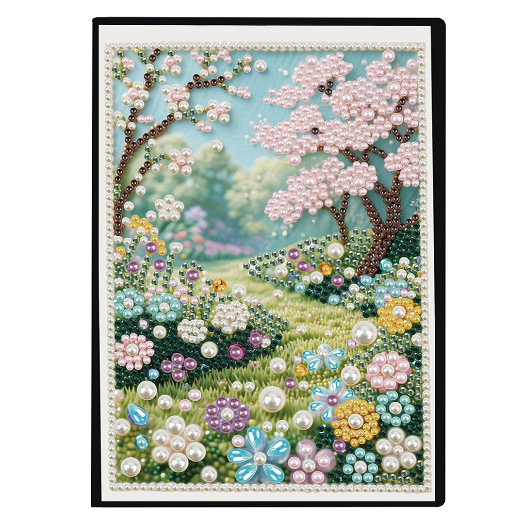 Spring Forest Partial Pearl DIY 50 Pages A5 Diamond Painting Notebook Special Shaped Diamond Art Diary Book Kits Wireless Strip 5D Crystal Art Paintings Sketchbook for Art Drawing