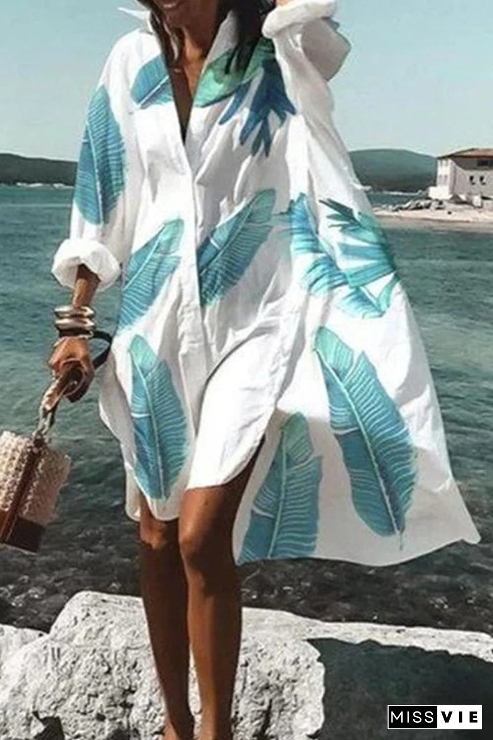 Long Sleeve Print Shirt Dress