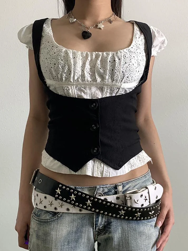 Brownm Button Down Strap Corset Top