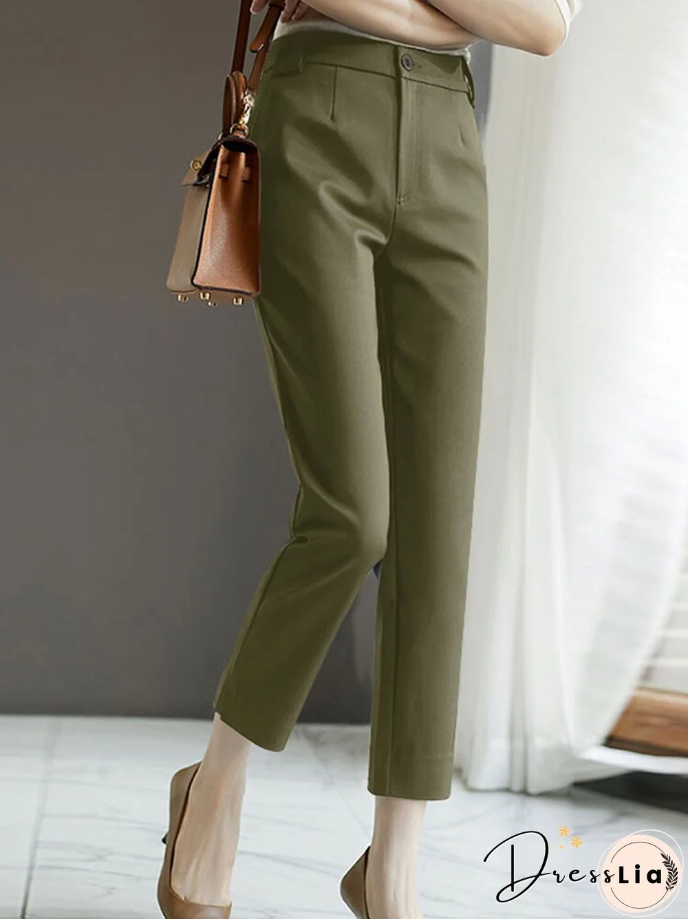 Solid Zip Pocket Crop Pants for Women