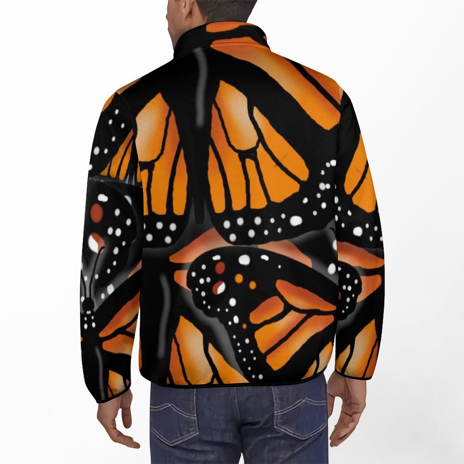 Monarch Butterfly Large Pattern By Slipperywindow Mens Sweatshirt Long Sleeve Outdoor Stand Collar Button Pullover Sweatshirts