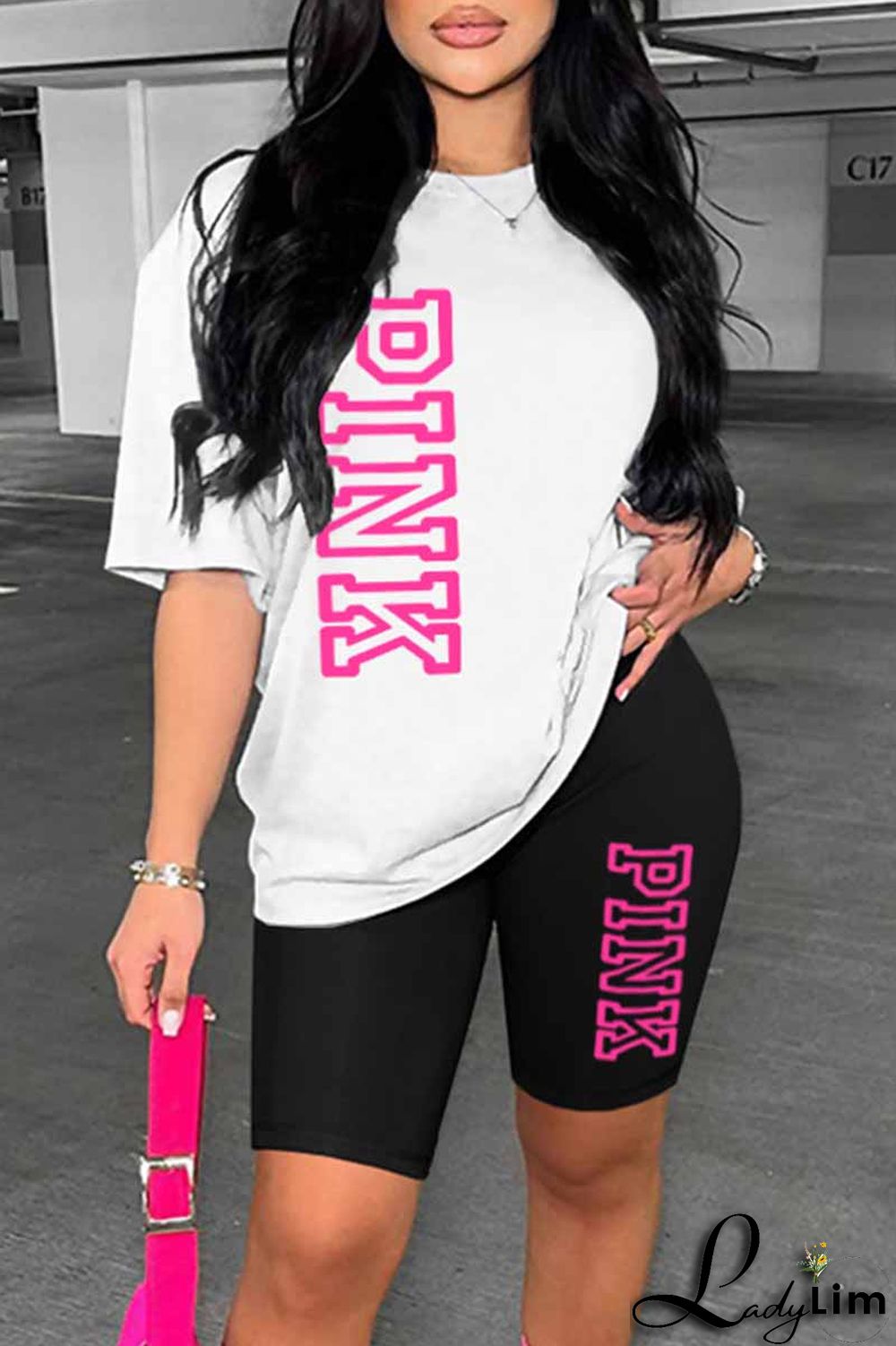 Ginger Casual Print Letter O Neck Short Sleeve Two Pieces