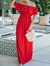 Solid Color Off-The-Shoulder Maxi Dress