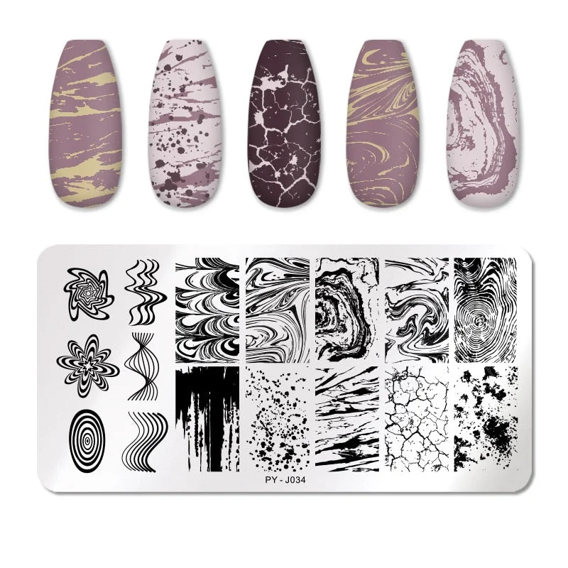 PICT YOU Marble Texture Nail Stamping Plates Lines Geometry Animal Theme Template Plate Image Mold Nail Art Stencil Tools