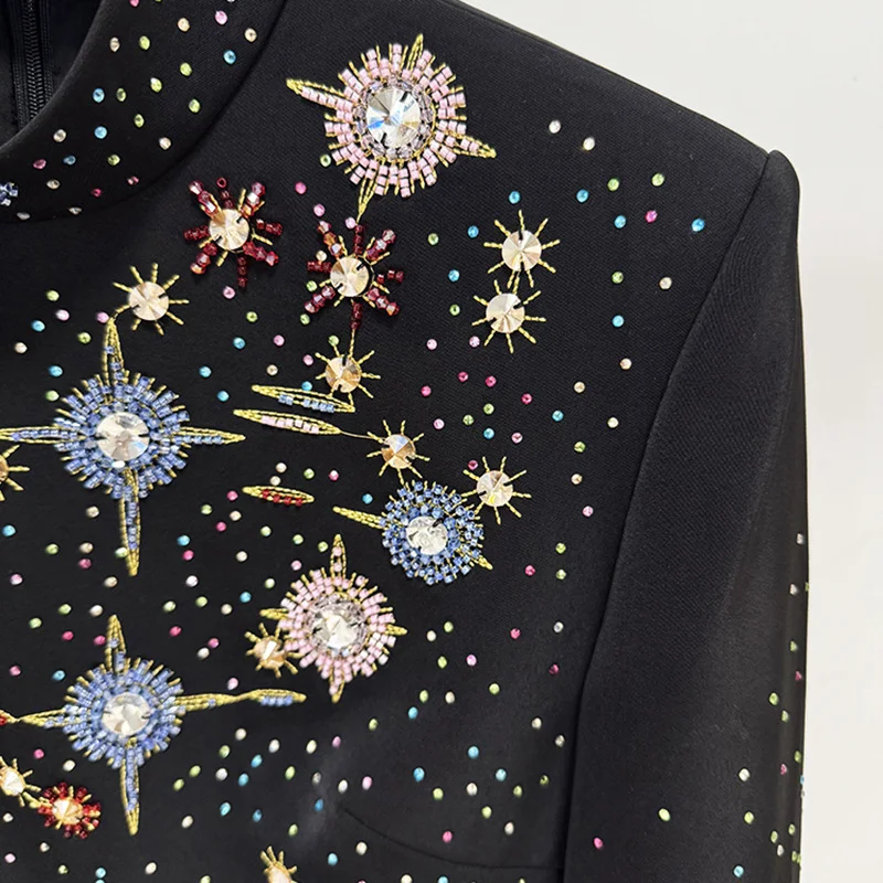 Nigikala Nigikala New Star Fashion Heavy Industry Diamond Embroidery Embroidery Hot Diamond Body Long-Sleeved Dress