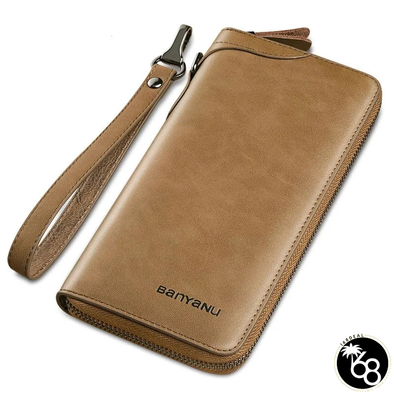 Men's Genuine Leather Zipper Closure Letter Pattern Trendy Wallets | 168DEAL