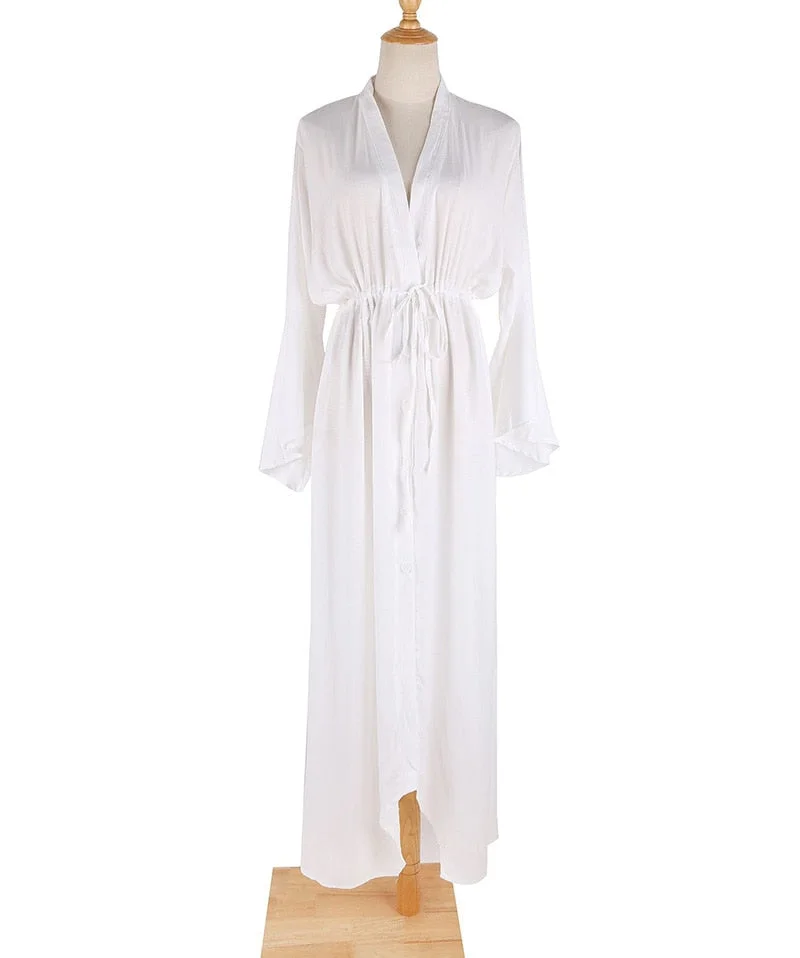 Fitshinling Button-Down Long Dress Deep V Neck Boho Robe Holiday Sexy Flare Sleeve White Maxi Dresses For Women Summer Pareos
