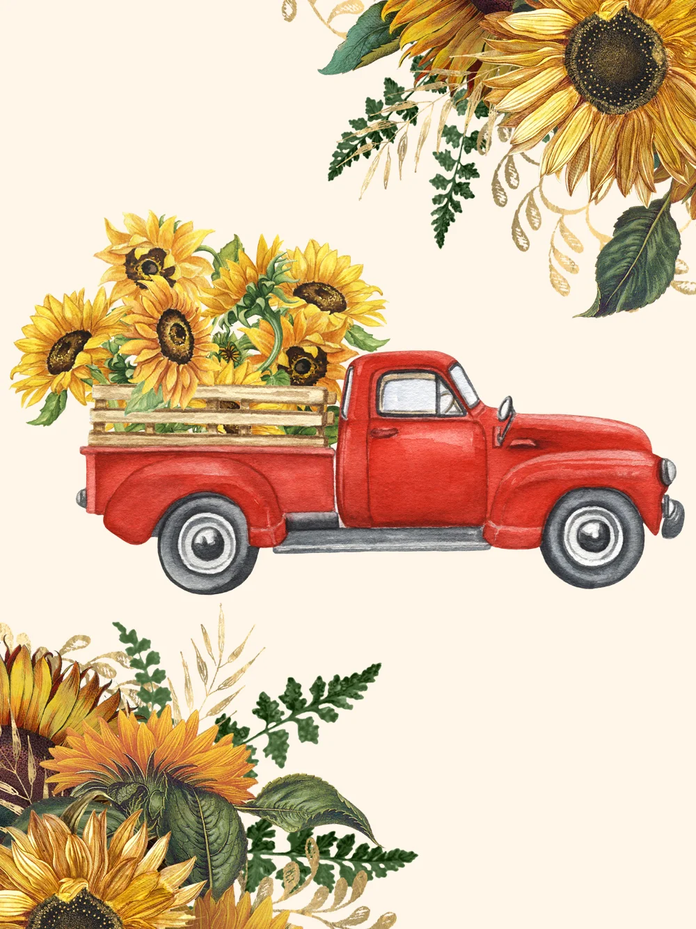 Diamond Painting - Full Round/Square Drill - Sunflower and Car(30*40 - 50*60cm)