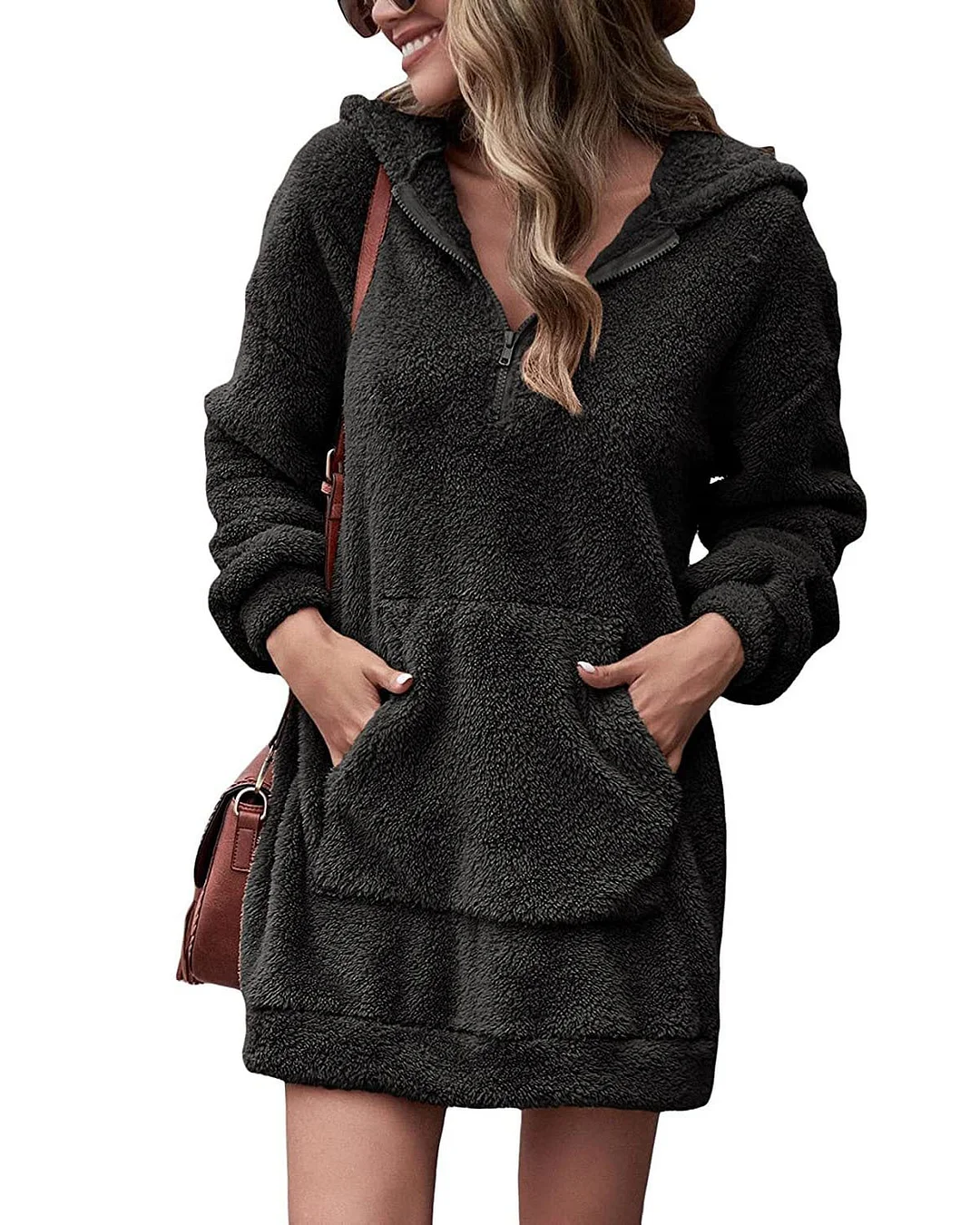 Women's Hoodies  Zipper Plush Sweater Long Top