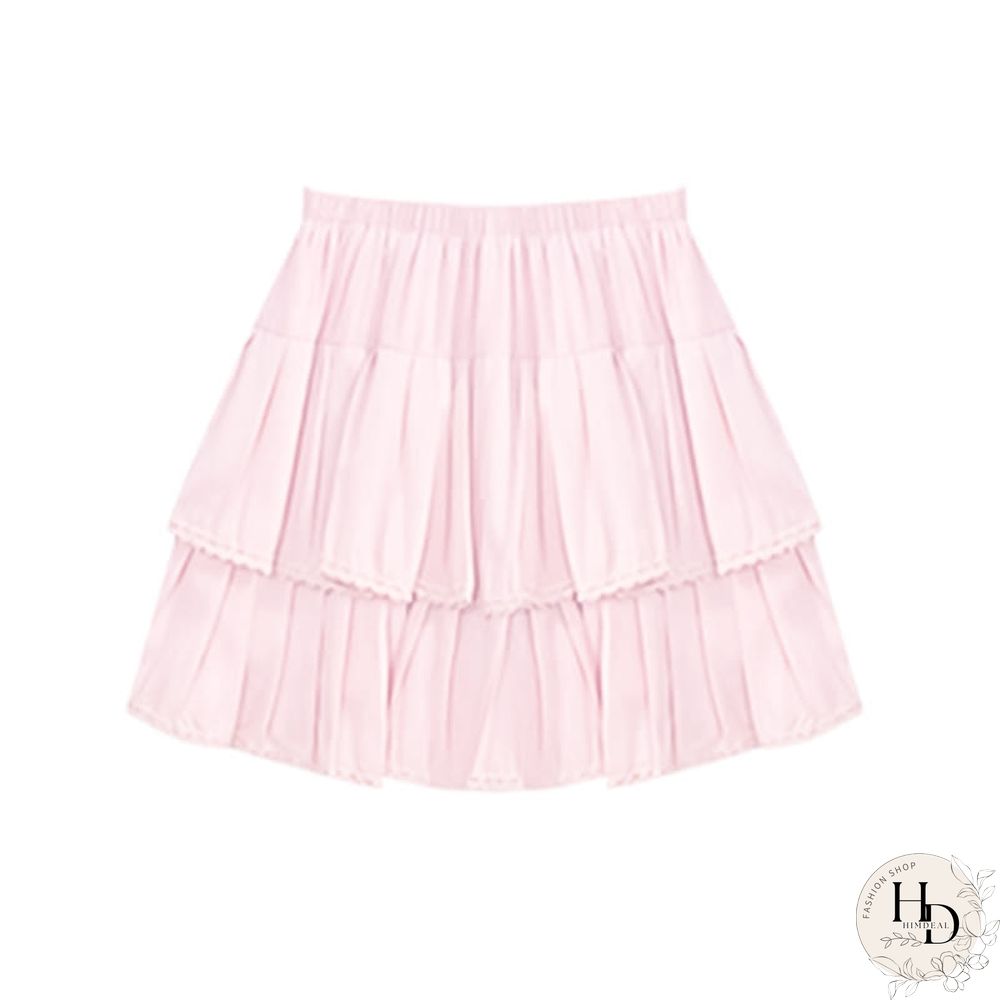 Pure Color Cardigan Lace-up Lace Corset Top Layered Mini Skirt