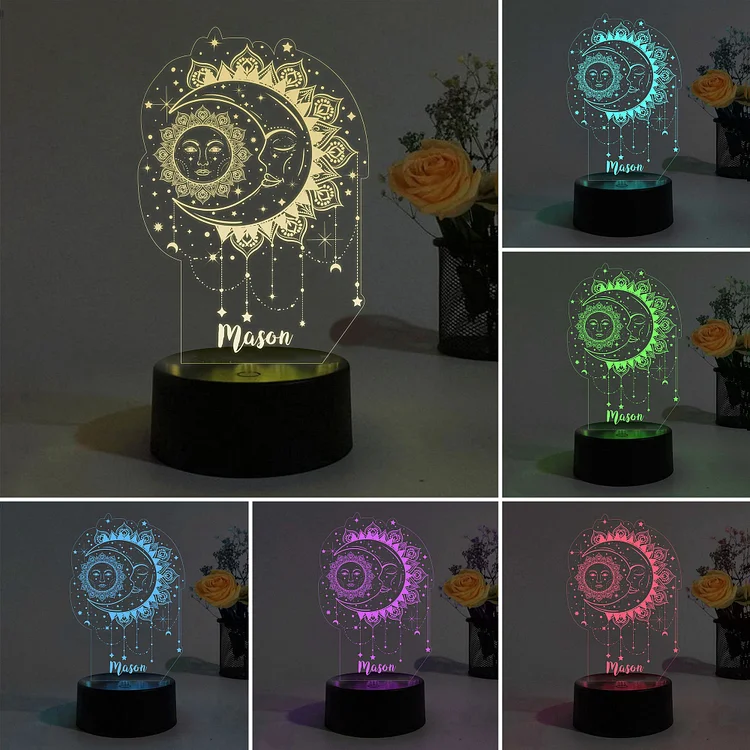 Lámpara 3D Ilusión Luz de noche Sol y Luna LED Luces de colores personalizadas 1 nombre