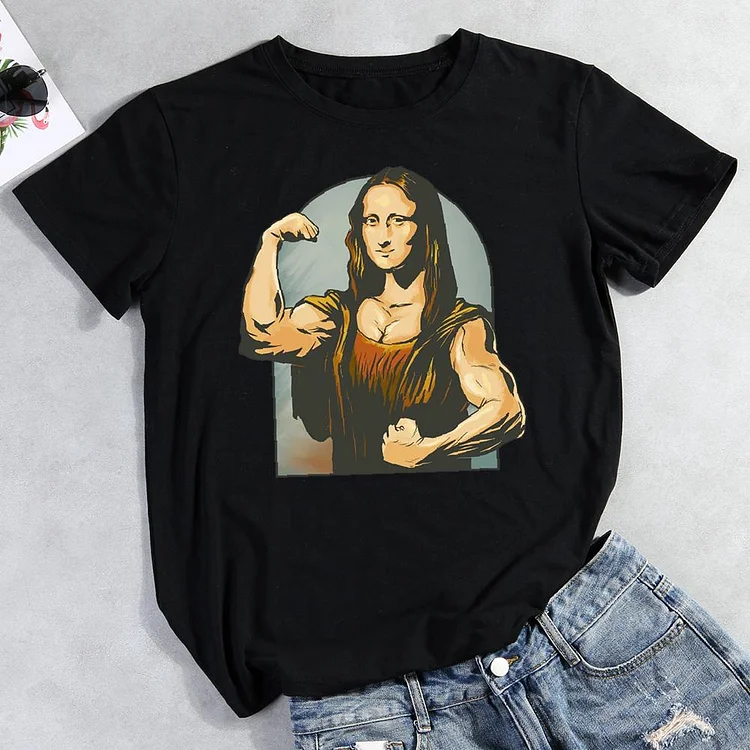 Mona Lisa Workout Round Neck T-shirt-Annaletters