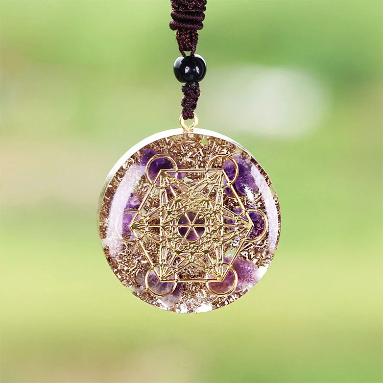Amethyst Metatron's Cube Symbol Necklace 