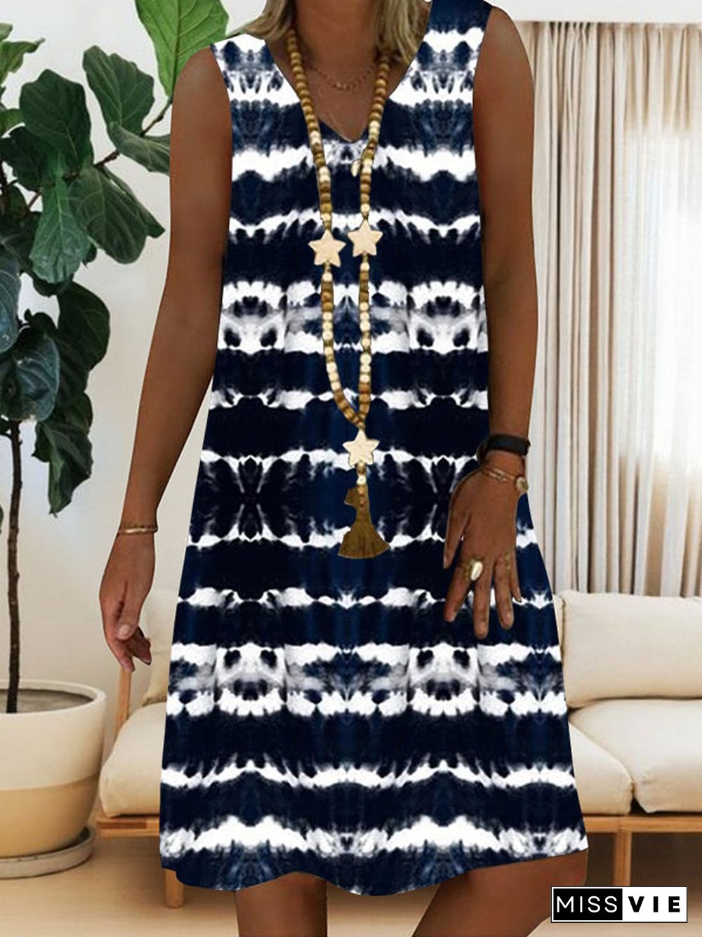 Women Sleeveless V-neck Colorblock Mini Dress