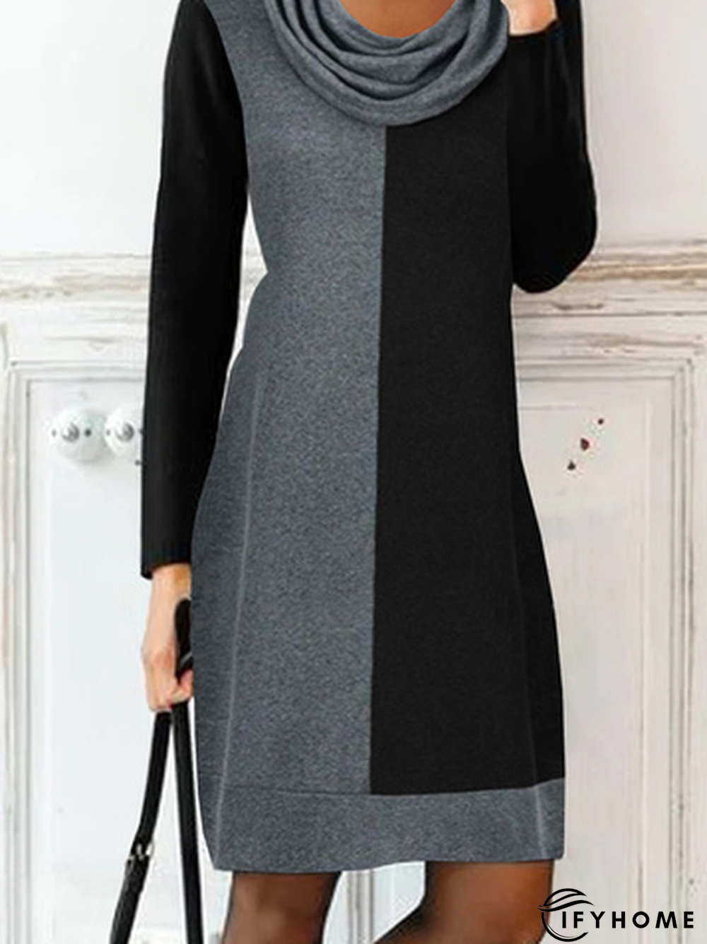Loose Casual Long sleeve Color Block Dress | IFYHOME