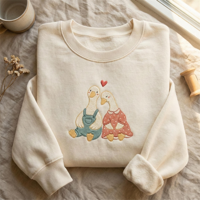 Embroidered Vintage Couples Goose Sweatshirt wearshes