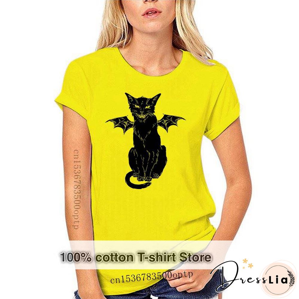 New Cotton T Shirt Funny Gothic Retro Devil Cat Artwork Print Short Sleeve Tops Tees Fashion Casual T Shirt Brand Clothing