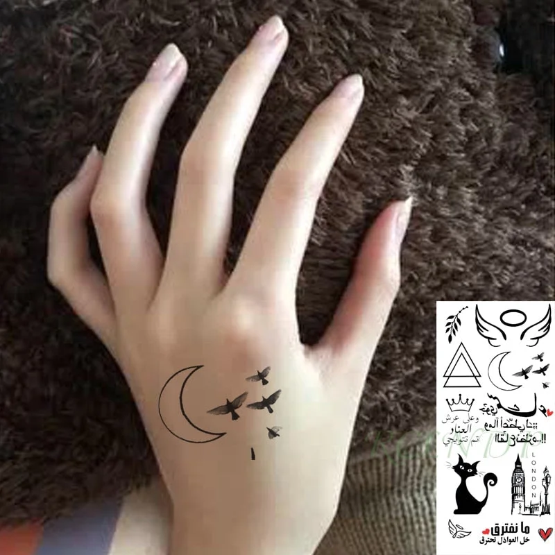 Waterproof Temporary Tattoo Sticker Plane Coconut Tree Love-heart Star Arabic Sentence Fake Tatto Flash Tatoo for Women Men