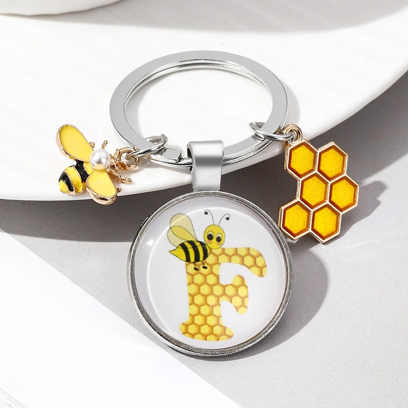 Pastoral Letter Bee Glass Metal Unisex Keychain