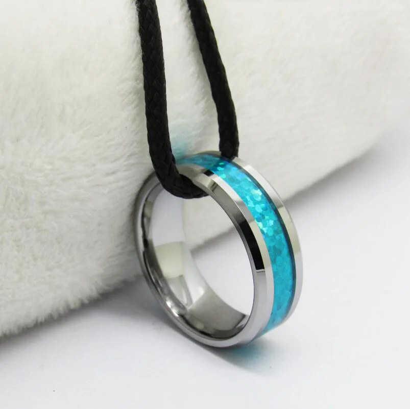 8MM Silver Tungsten Carbide Imitation Blue Opal Inlay Mens Women Wedding Band Rings Comfort Fit High Polished