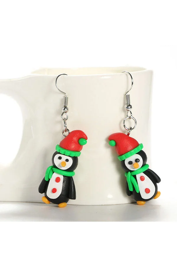 Cute Fashion Handmade Christmas Penguin Pendant Dangle Earrings Black-elleschic