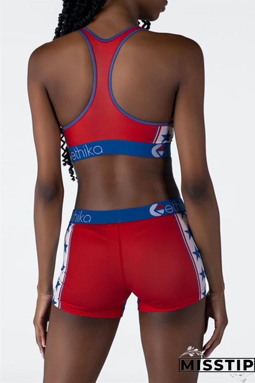 Blue Fashion Sportswear Sleeveless U Neck Tank Short Two Pieces