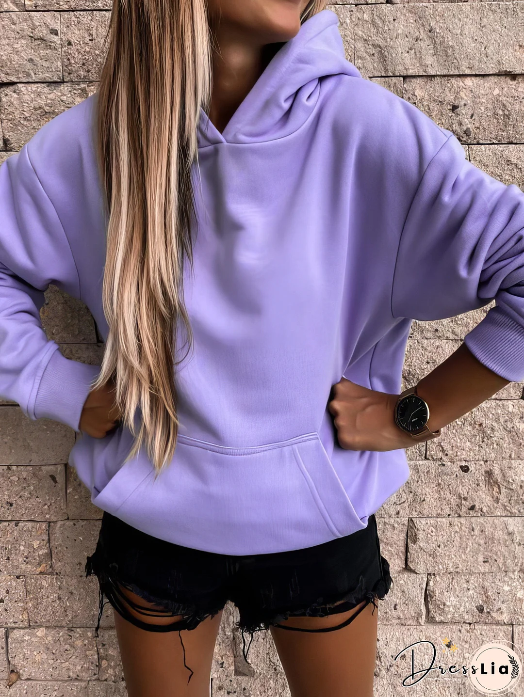 Solid Color Hooded Sweatshirt