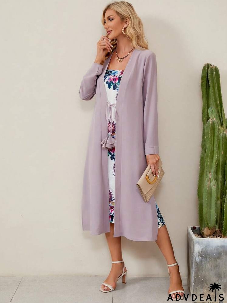 Floral Print Dress & Open Front Coat