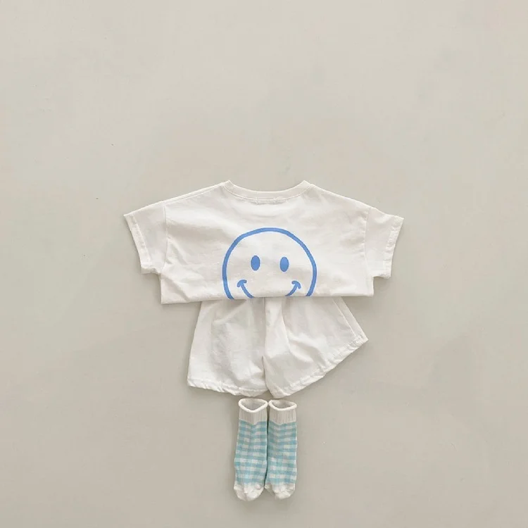 2pcs Baby Toddler Boy/Girl Smiling Face Print T-Shirt and Shorts Set