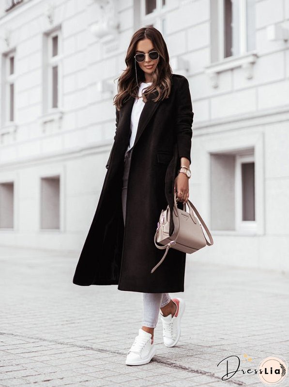 Autumn and Winter Simple Long-Sleeved V-Neck Tie Jacket