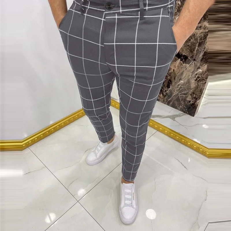 Mens Plaid Printed Casual Pants