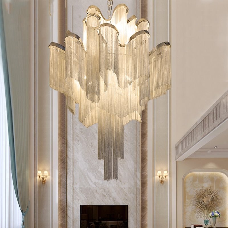 Modern Luxury Chain Fringed Chandelier Lamp Luxury Stair Pendant Ceiling Light Home Dining Room Hotel Hall Decoration Lighting
