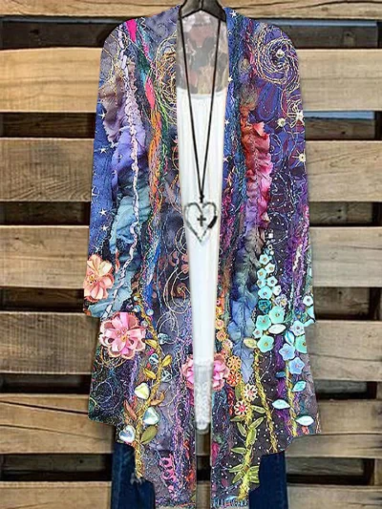 VChics Women's Floral Print Casual Long Sleeve Kimono