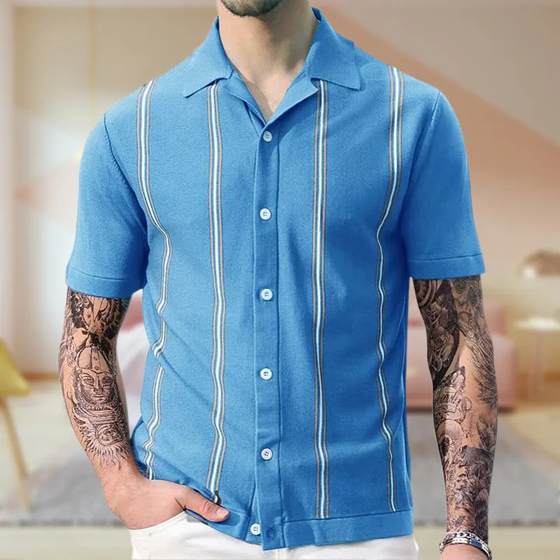 Uveng Uveng Men's New Sleeves Summer Striped Knits Suit Collar Short-Sleeved Business POLO Shirt SY0123