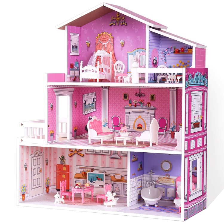  Robotime Online ROBUD Wooden Victoria Dollhouse Playset with 24 PCS Furniture, Pretend Play Toys Gift for Kids & Toddlers