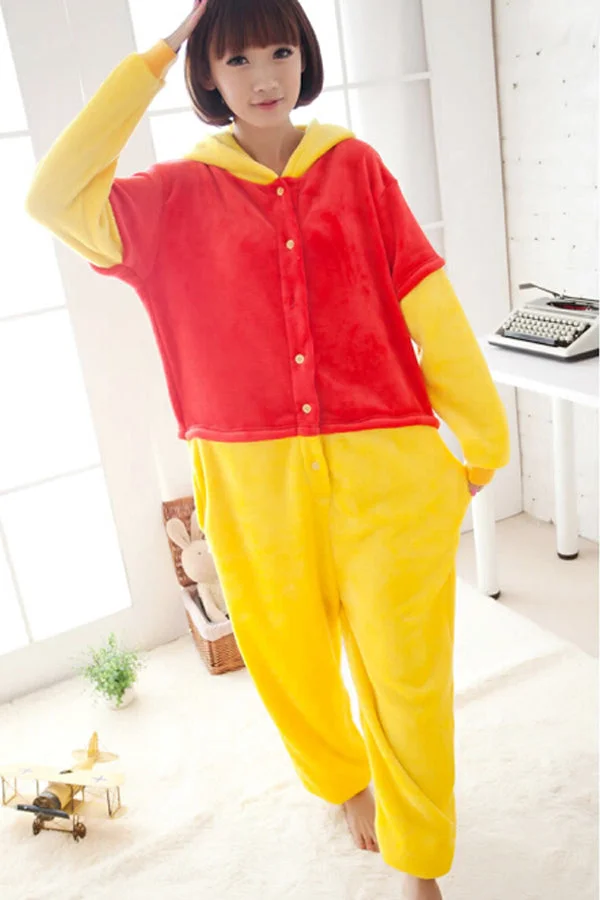 Red Cute Flannel Pajamas Ladies Bear Jumpsuit Costume-elleschic