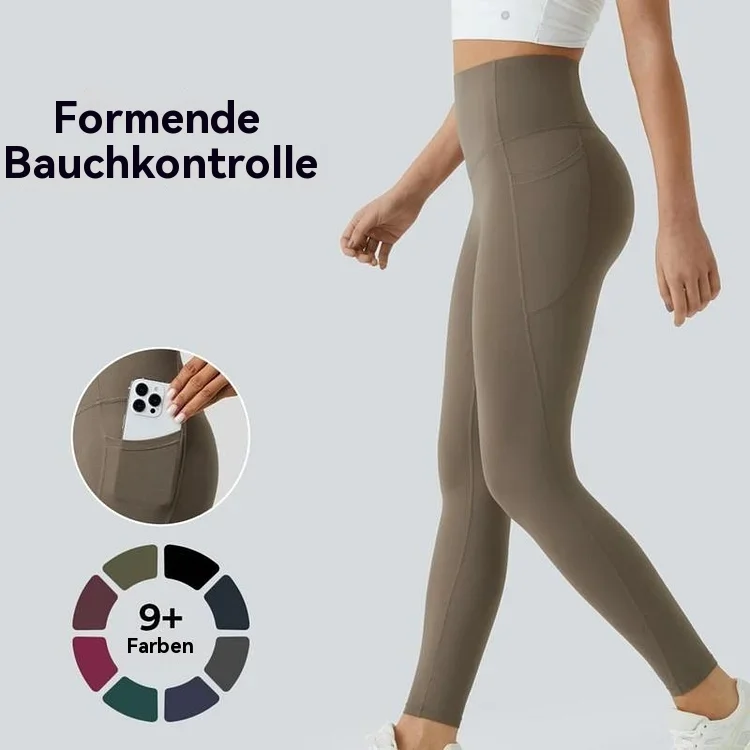 Hochgeschnittene, figurformende Leggings mit Bauchkontrolle und Seitentaschen