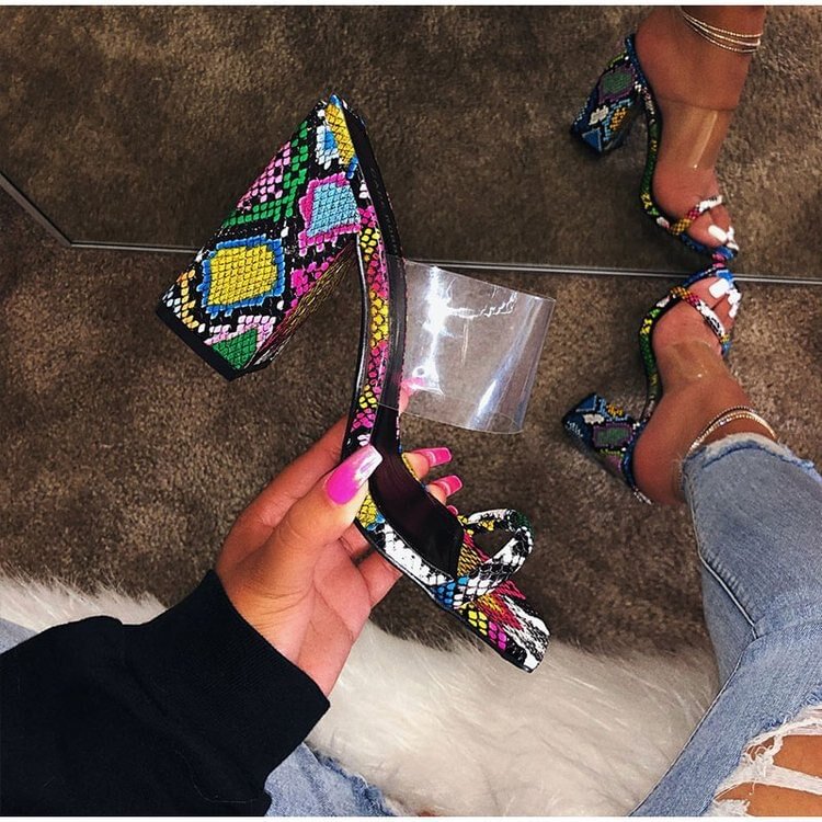 2021 Women Transparent PVC Sandals Ladies High Heel Pumps Slippers Candy Open Toes Thick Heel Fashion Female Slides Summer Shoe
