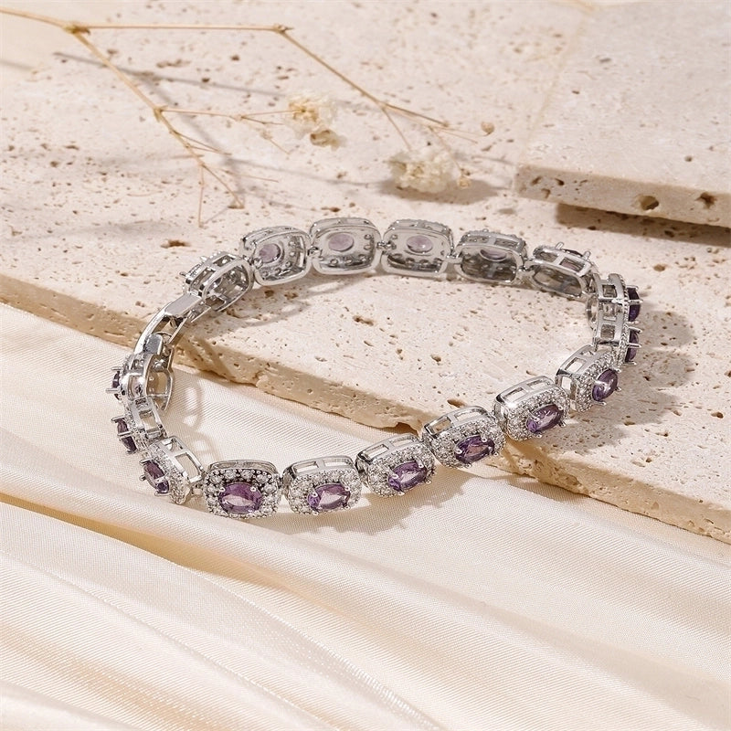 Minimalist Shiny Round Copper Inlay 18K Gold Plated Zircon Bracelets