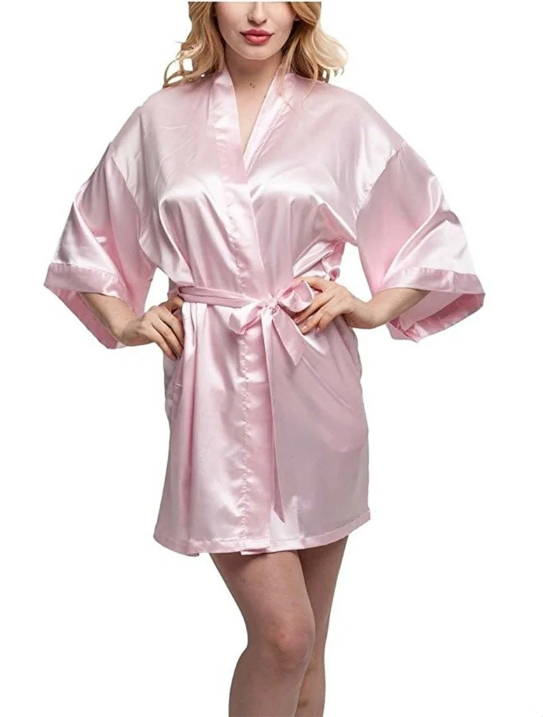 Maid Of Honor Silk Pink Long Robe Bathrobe Costume