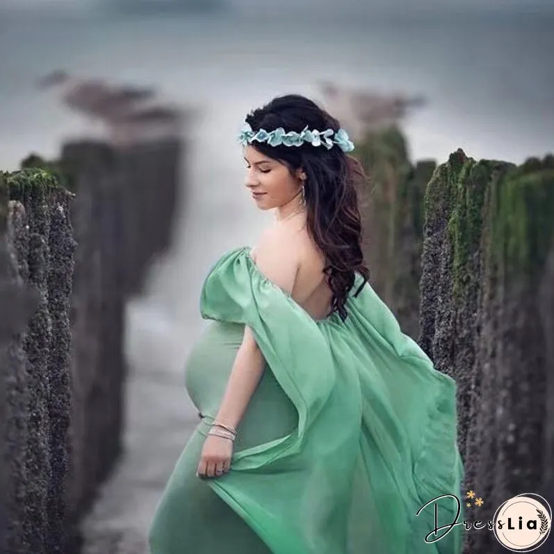 Chiffon Shawl Dress Maternity Photography Props Elegant Maxi Gown Pregnancy Shoulderless