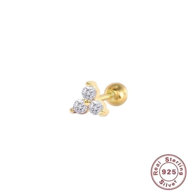 1 Piece 925 Sterling Silver Zircon Solid Color Ear Studs