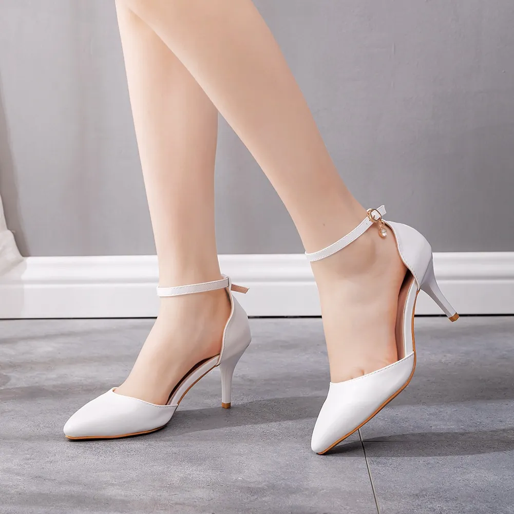 Breakj Breakj Cm Large-Size Sandals Fine-Heeled Pointed Sandals White Pointed Shoes Women's High Heels Wedding Shoes