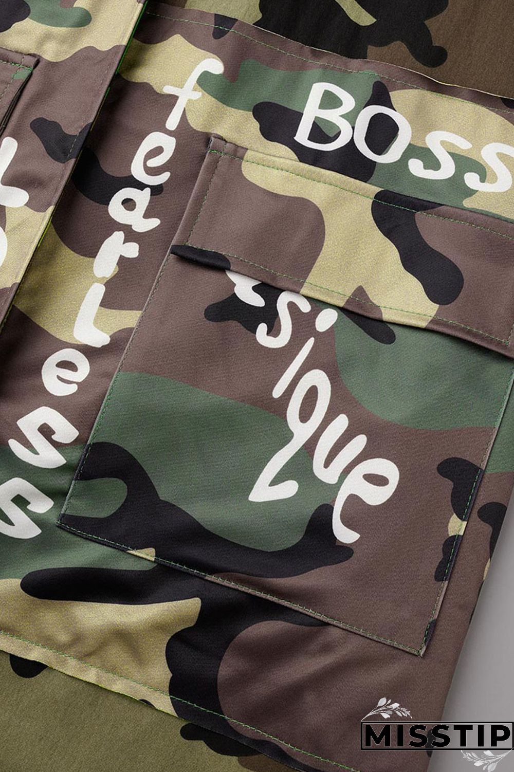 Camouflage Casual Street Print Camouflage Print Patchwork Turn-back Collar Outerwear