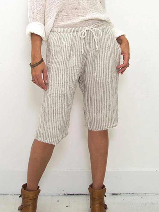 Plus Size Casual Striped Pockets Pants
