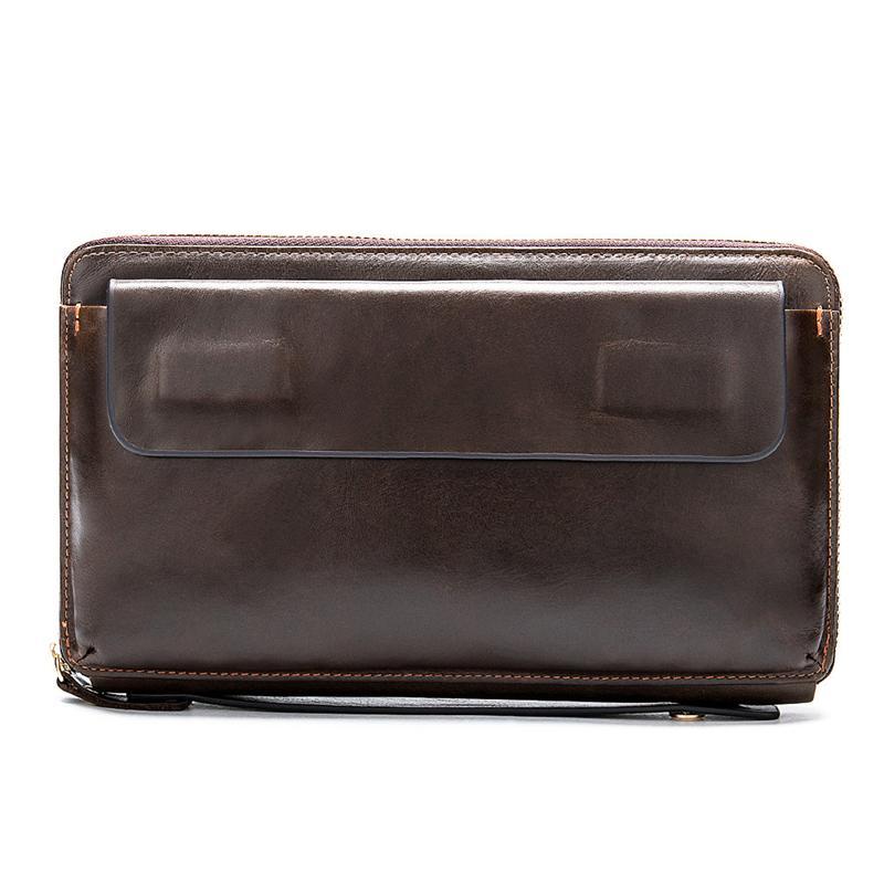 Mens Business Large Capacity Leather RFID Blocking Clutch Bags Wallets