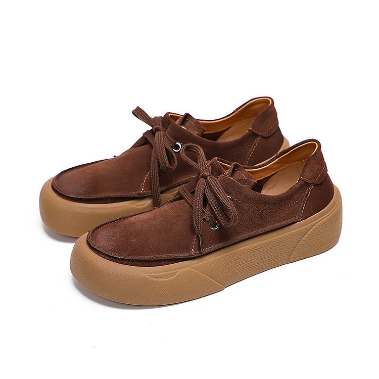 Autumn Retro Solid Leather Flat Casual Shoes