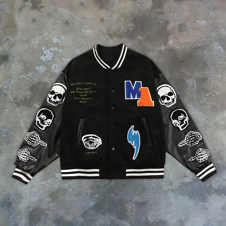 Casual retro skull baseball jacket