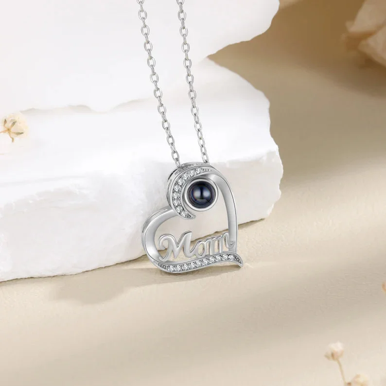 Personalized Photo Projection Heart Necklace for Mom