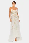 Beaded 3D Flower Cami High Low Lace Up Gown